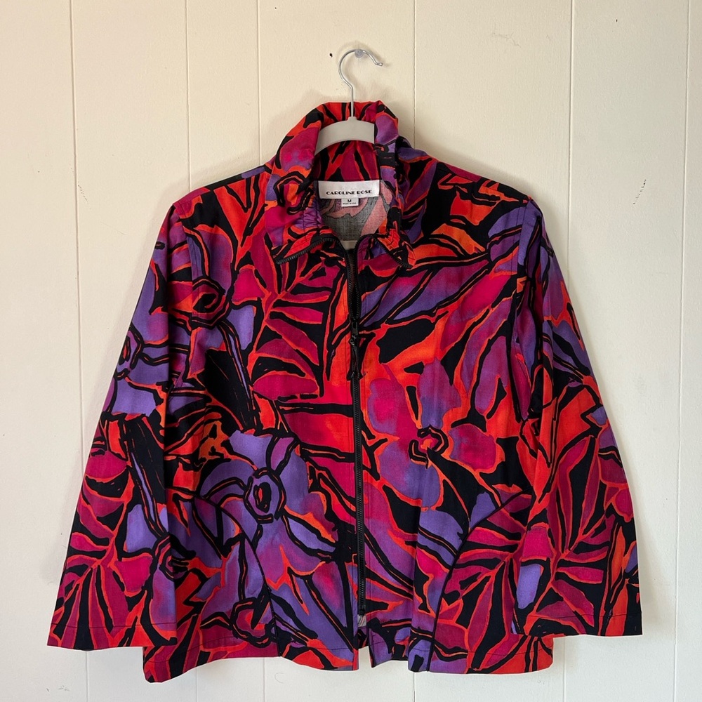Artsy Caroline Rose Pink & Purple Floral Art-to-Wear Open-Front Jacket